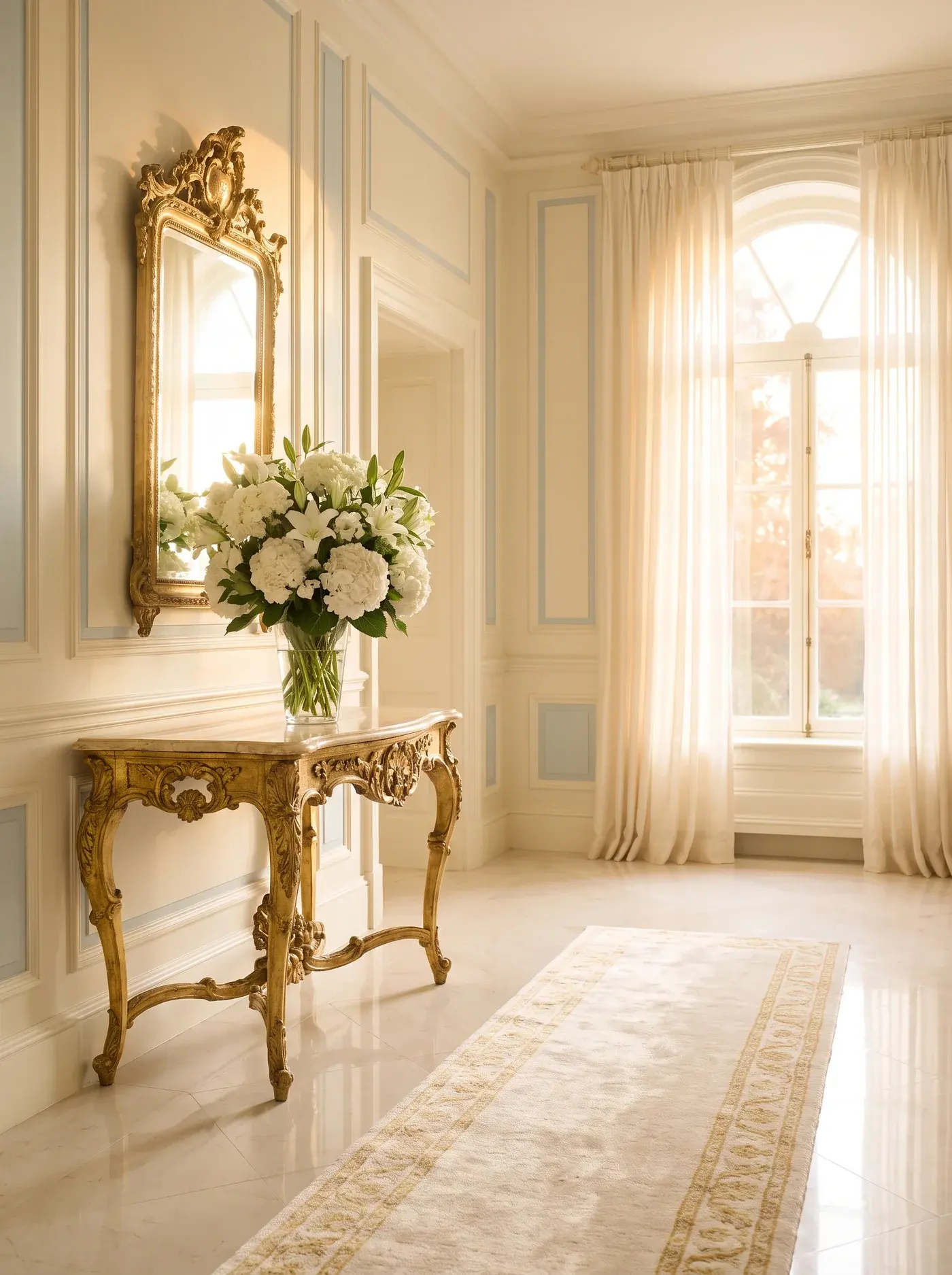 A clean hallway with polished flooring
