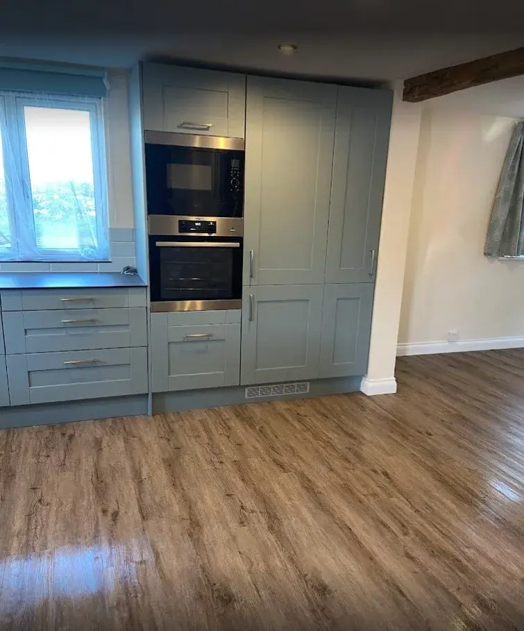 Sage kitchen, move-out clean